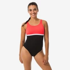 Bañador Mujer Natación Nabaiji Negro Rosa Blanco