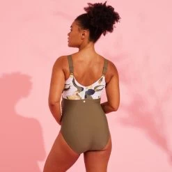 Bañador Premamá Aquagym/Natación Aya Mujer Caqui Blanco -Nabaiji Tienda De Ventas baador premama aquagymnatacion aya mujer caqui blanco 3