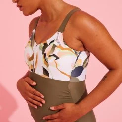 Bañador Premamá Aquagym/Natación Aya Mujer Caqui Blanco -Nabaiji Tienda De Ventas baador premama aquagymnatacion aya mujer caqui blanco 4