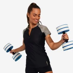 Top Aquagym/Aquafitness Lia Mujer Negro/Caqui Manga Corta