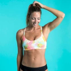 Top Natación Mujer Nabaiji Negro Estampado -Nabaiji Tienda De Ventas top bikini natacion riana mujer blanco