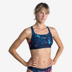 Top Natación Mujer Nabaiji Azul Marino Estampado