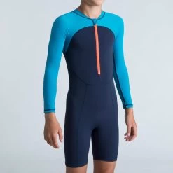 Traje Niño Natación Manga Larga Nabaiji Azul Marino Shorty 100